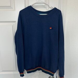 Aviator Nation Dark Blue Sweater with Colorful Rainbow Trim Size Large Cotton